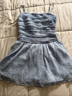 Hollister Light Blue Paisley Strapless-Look Romper
